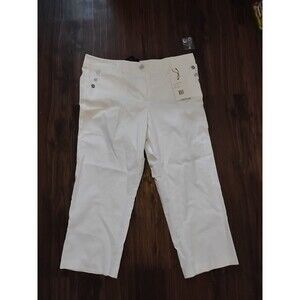 NWT Zac & Rachel Pants Women's Size 10 White Cropped Cotton Blend Stretch